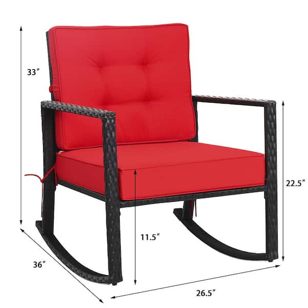 ANGELES HOME Black Wicker Rattan Outdoor Rocking Chair with