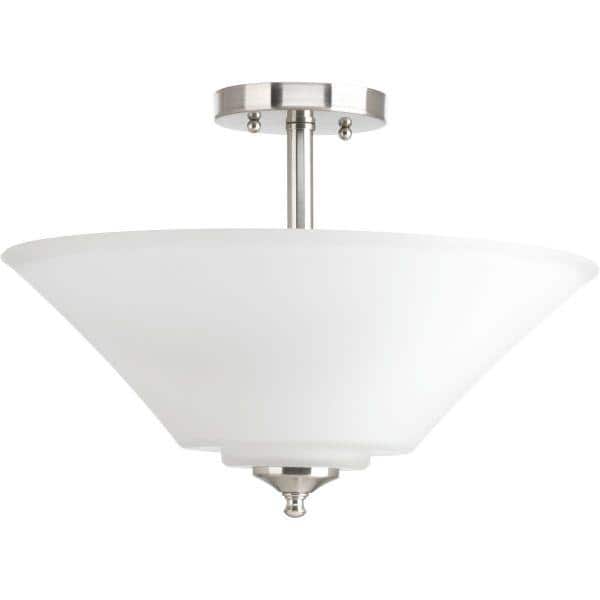 Brushed Nickel Glass 3-Light Semi-Flush Mount Fixture