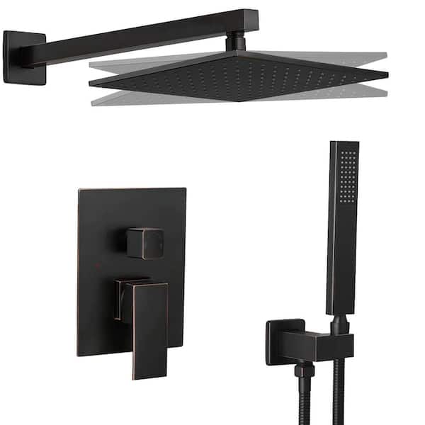 Brass Single Handle 2-Spray 10 in. Rain Shower Faucet 2.5 GPM Shower System with Pressure Balance in Oil Rubbed Bronze