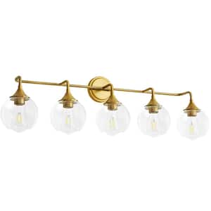 38.9 in. 5-Light Gold Vanity Light with Clear Glass Shade, Perfect for Modern or Vintage Style Bathrooms