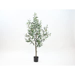48 inch Green, Artificial Olive Tree in Black Drop In Pot
