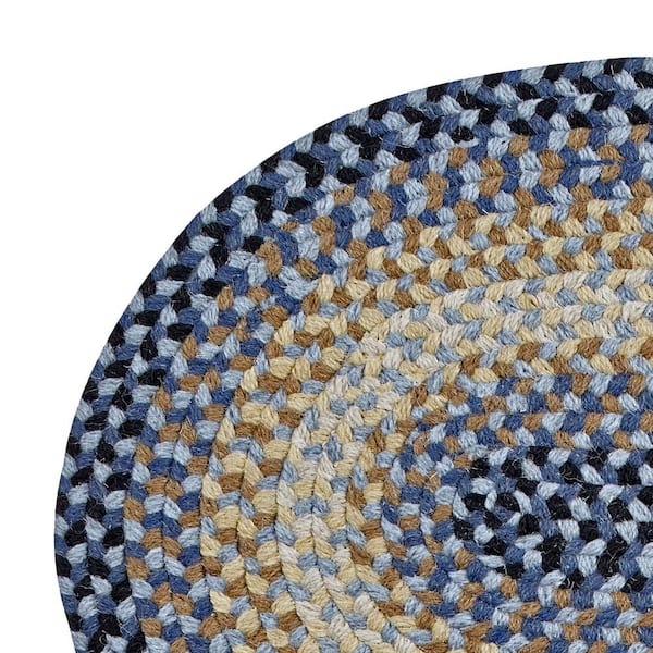 Woodbridge Oval Braid Collection Blue 20" x 30" Oval 100% Wool Reversible Indoor Area Rug