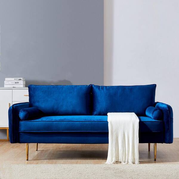 blue velvet two seater sofa