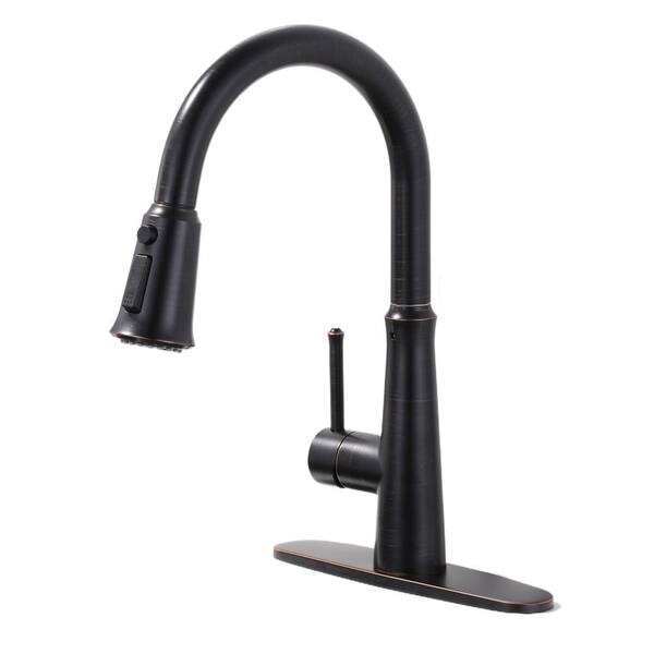 ALEASHA Single Handle Pull Down Sprayer Kitchen Faucet in Oil Rubbed