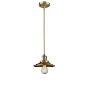 Railroad 1-Light Brushed Brass Cone Pendant Light with Brushed Brass Metal Shade