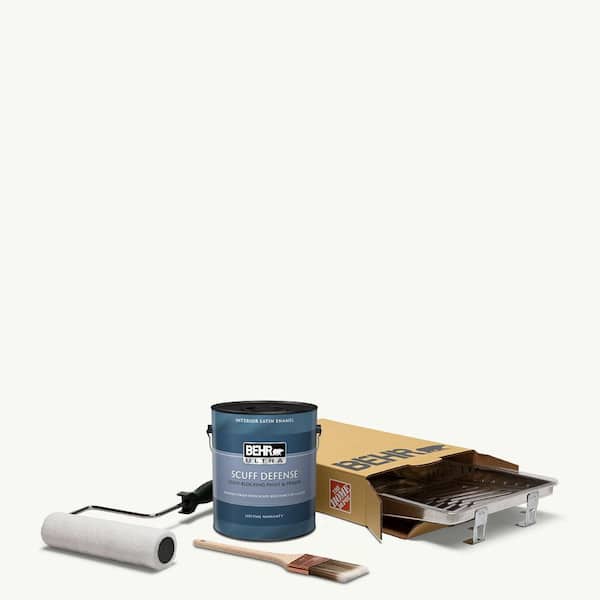 BEHR 1 gal. PPU18-6 Ultra Pure White Extra Durable Satin Enamel Interior Paint and 5-Piece Wooster Set All-in-One Project Kit