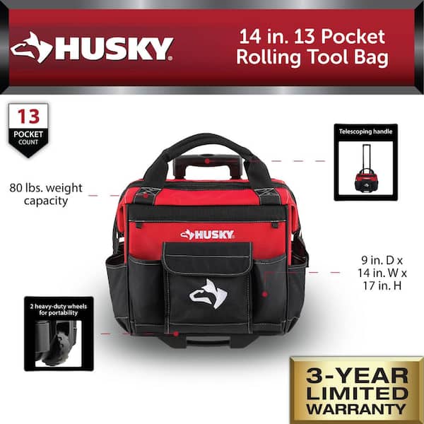 Husky 14 Open Top 15 Pocket Red & Black Tool Supply Bag