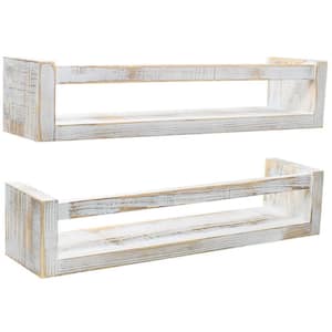 4.6 in. D x 16.2 in. W x 4.5 in. H Grey Farmhouse Wood Decorative Wall Shelves with Crossbar and Brackets
