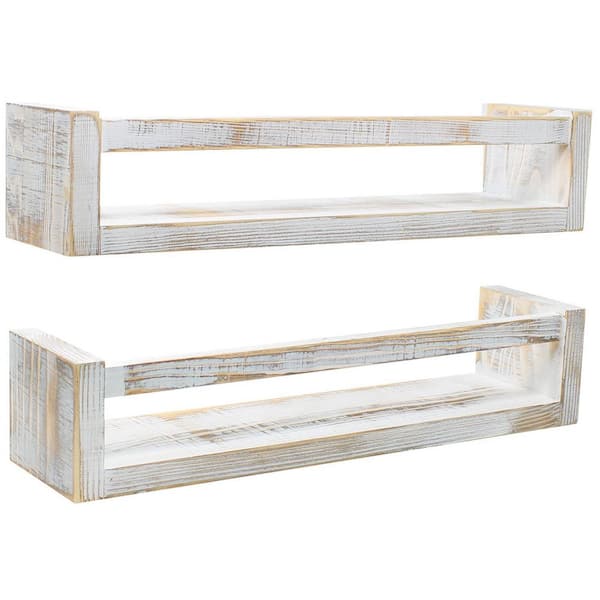 Sorbus 4.6 in. D x 16.2 in. W x 4.5 in. H Grey Farmhouse Wood Decorative Wall Shelves with Crossbar and Brackets