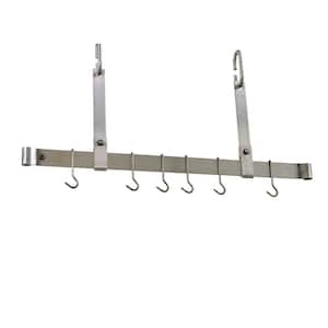 Handcrafted 36 in. Adjustable Ceiling Bar with 6 Hooks Stainless Steel