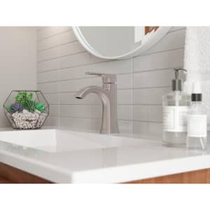 Bruxie Single-Handle Single-Hole Bathroom Faucet with Deckplate and Drain Kit Included in Spot Defense Brushed Nickel
