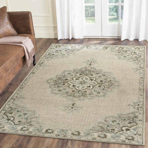 Willow Elegant Floral Ivory / Light Blue Rectangle 9 ft. x 12 ft. Indoor Area Rug