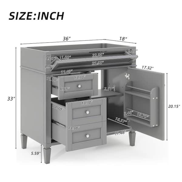 Virubi 36 in. Classic Solid Wood Frame Bath Vanity Cabinet without