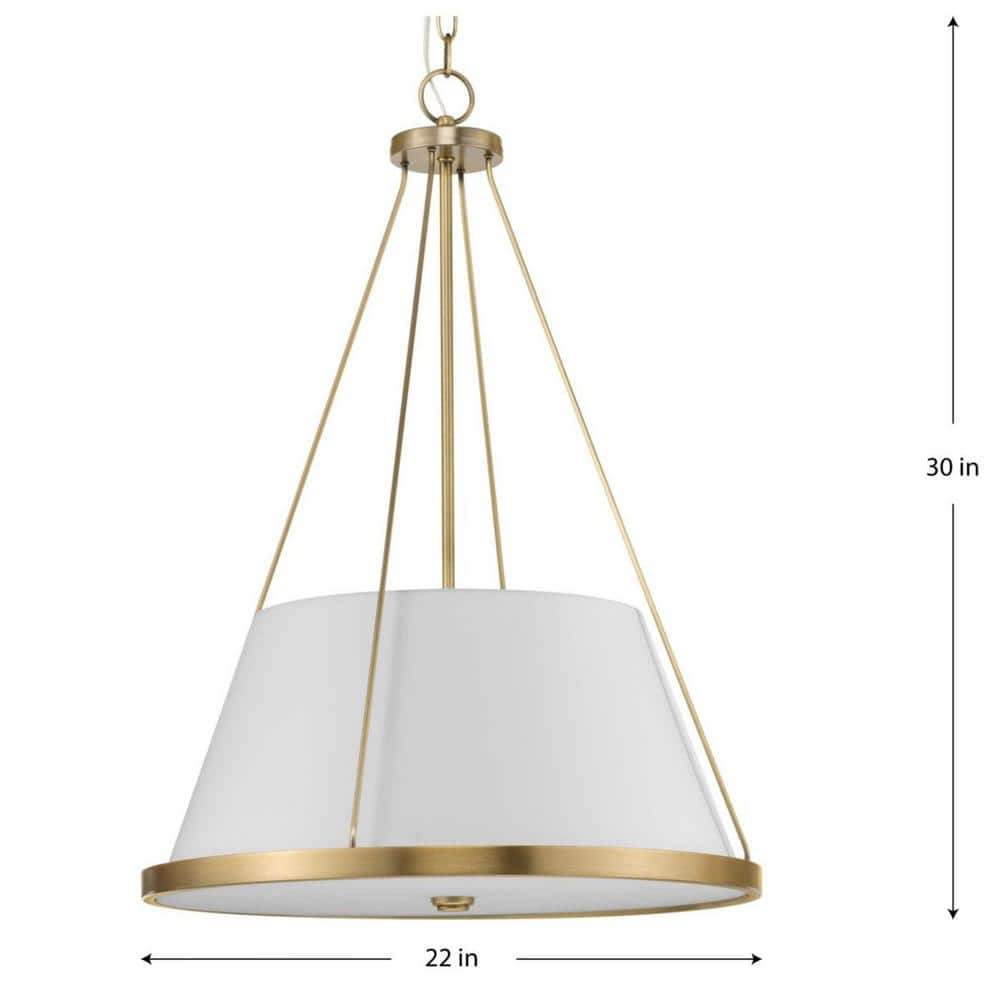Saffert 22" Vintage Brass and Glass 3-Light Pendant