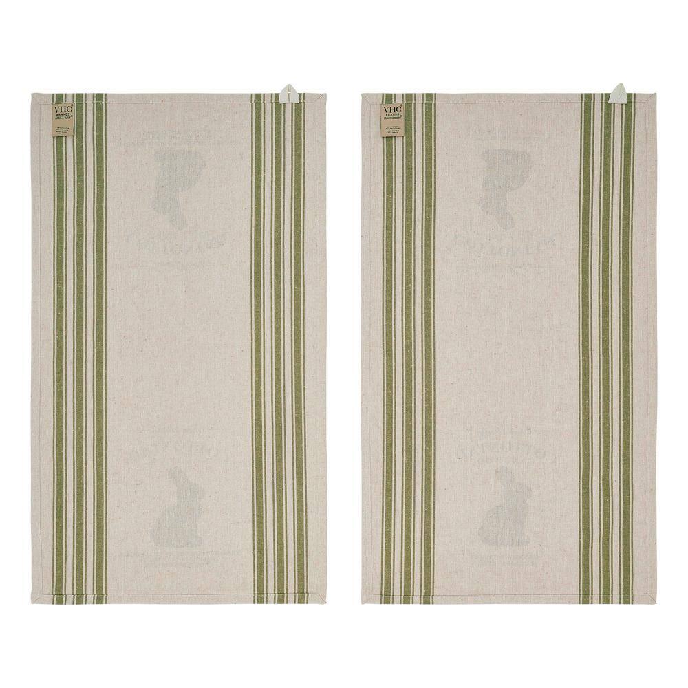 Bunny Hop Light Creme and Sage Green Cotton Tea Towel Set