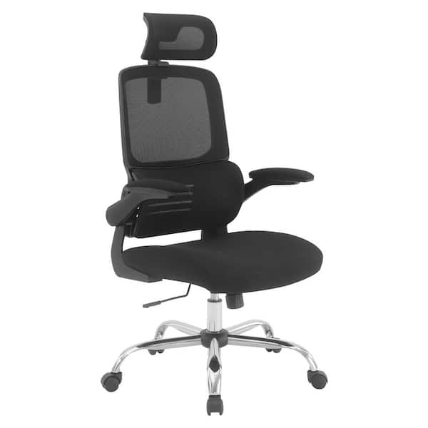Fabric Seat Adjustable Height, Swivel, Ergonomic Executive Chair in Black with Flip Arms