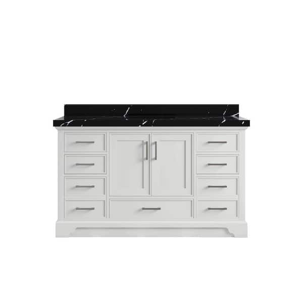 Willow Collections Charlotte 60 in. Single Sink Freestanding White Bath Vanity with Calacatta Black Qt. Top Unassembled
