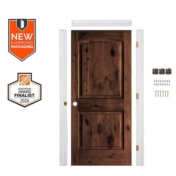 Krosswood Doors Assembly Required 28 in. x 80 in. Arch Knotty Alder Right-Hand Mahogany Stain Single Interior Door Kit w/Separate Jamb