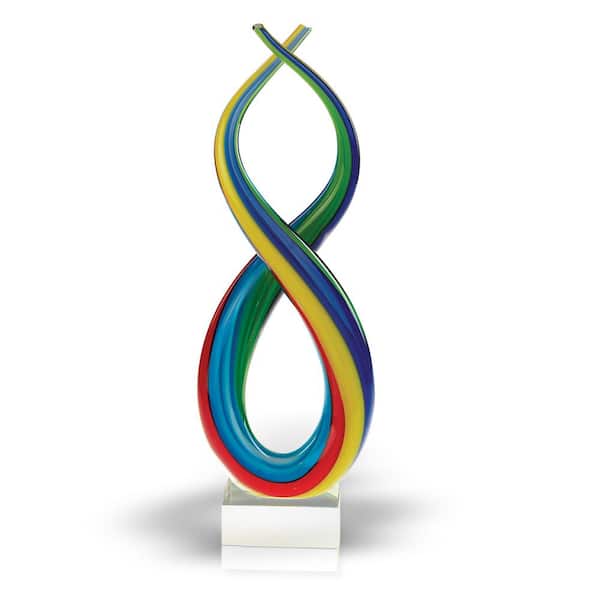Spectrum Murano Style Blown Art Glass Rainbow Abstract Centerpiece on Base 14 in. Tall