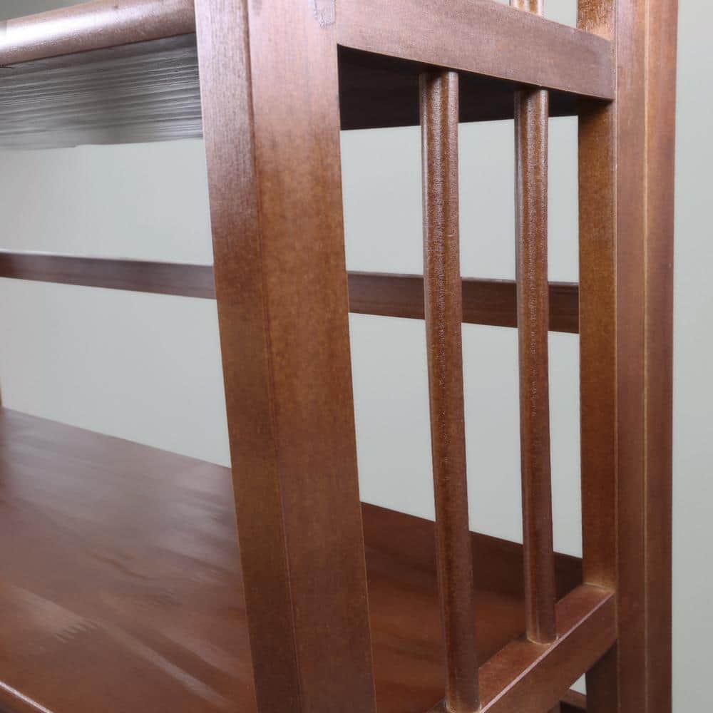 Walnut 3-Shelf Adjustable Folding Stackable Bookcase