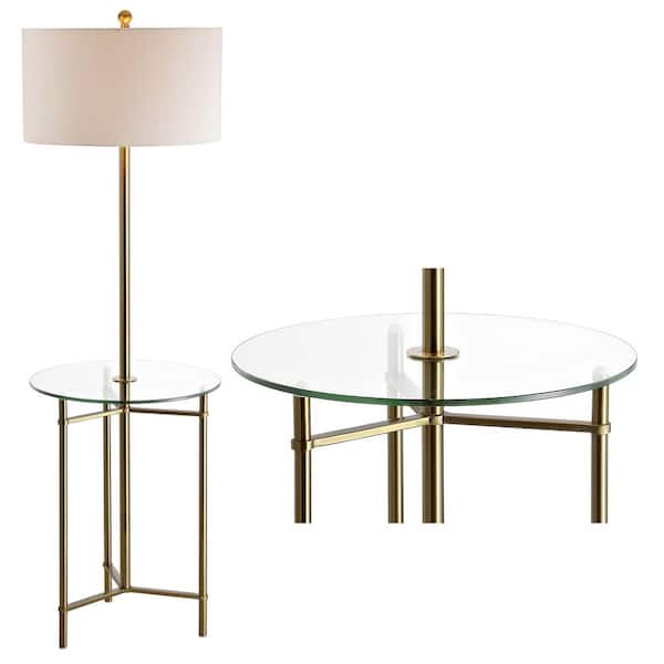 Charles 59 in. Metal/Glass LED Side Table and Floor Lamp, Brass