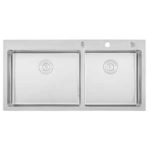 Drop-in Top Mount 16-Gauge Stainless Steel 42-7/8 in. x 21-1/2 in. x 10 in. 60/40 Offset Double Bowl Kitchen Sink