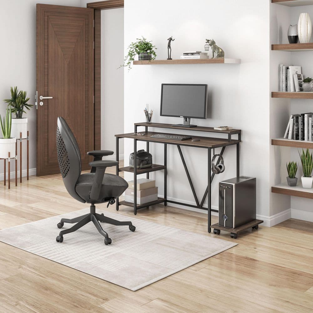 Modern Industrial Walnut Writing Desk with Steel Frame and CPU Caddy