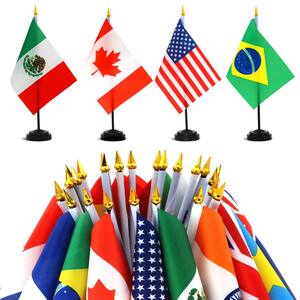 24 Countries Deluxe Desk Flags Set 8 in. x 5 in. Miniature American US Desktop Flag with 13 in. Black Pole