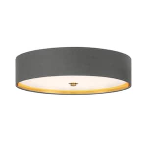Stacy 16 in. Gray Round Dimmable Selectable LED CCT Flush Mount with Brushed Gold Accents