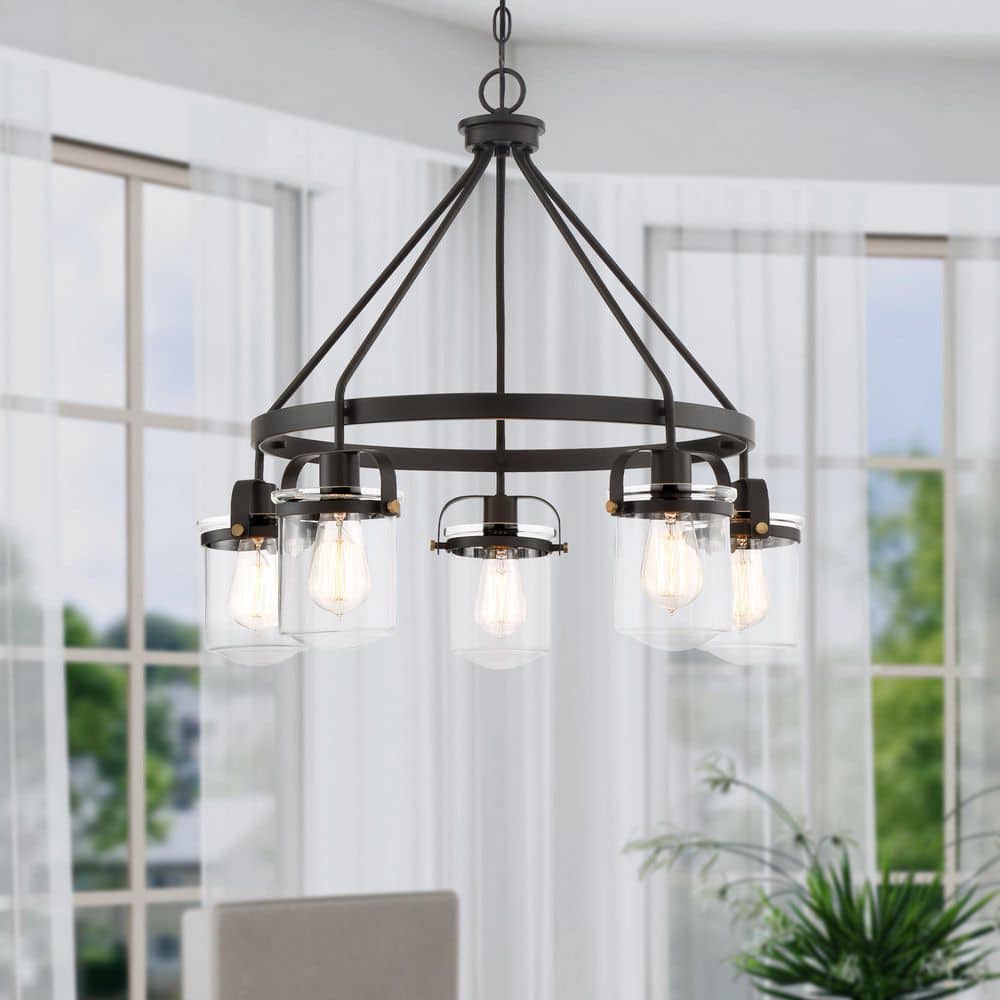 Jaxon 5-Light Oil Rubbed Bronze Industrial Wagon Wheel Chandelier for Dining Areas with No Bulbs Included price history on PriceWatchPro