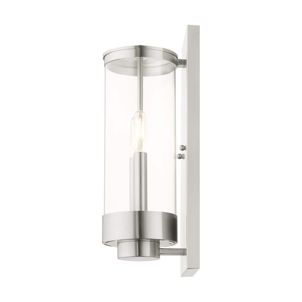 Brushed Nickel 2-Light Outdoor Wall Lantern with Clear Glass