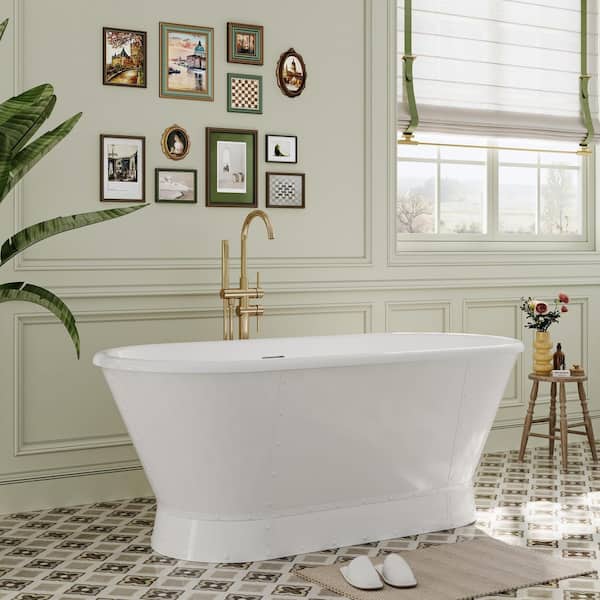 Regis 66 in. x 31 in. Acrylic Freestanding Soaking Bathtub with Center Drain in Glossy White