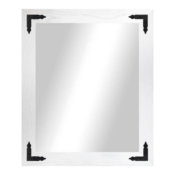 (33 in. W x 34 in. H) White Hardwood Rectangle Mirror with Decorative Corner Bracket