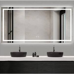 72 in. W x 36 in. H Large Rectangular Frameless LED Light Wall Mounted Bathroom Vanity Mirror in Silver