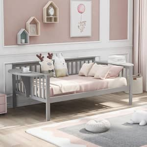 Gray Twin Size Wood Daybed with 2 Foldable Tables