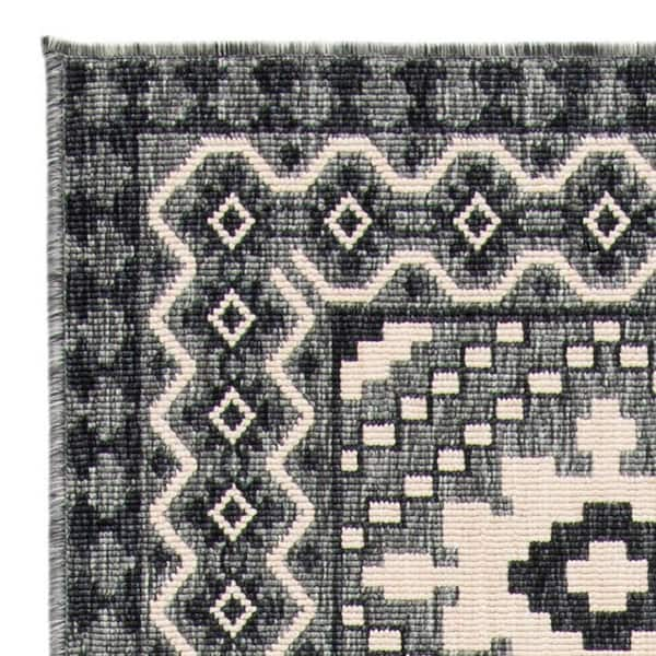 Safavieh Outdoor VER099-3435 Veranda Ivory / Charcoal Rug - 2' 3 x 18