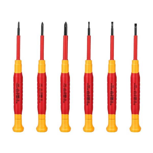 6 in. Shank 6 Bit Red Insulated Precision Screwdriver Set Slotted Phillips Magnetic Tip (6-Piece)