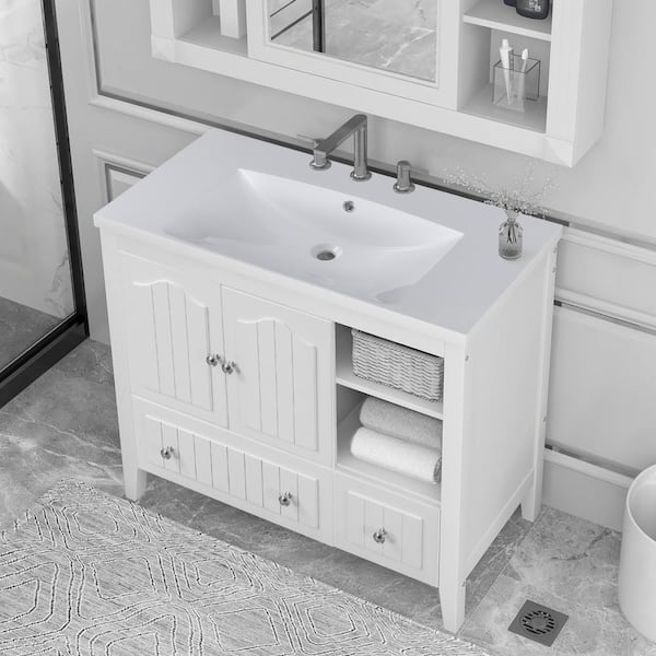 Euroco 18.07 inchw Bathroom Vanity with Sink,Bathroom Cabinet with 2 Doors & Drawer, White