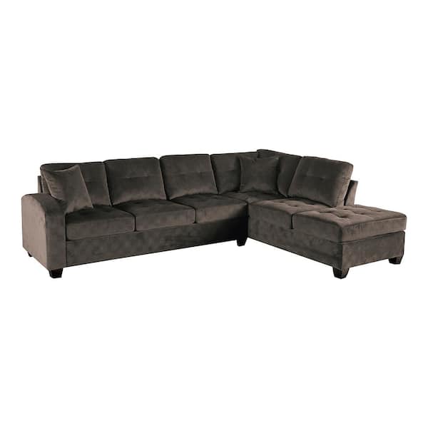 Lazzara Garbo 109.25 in. Round Arm 2-piece Microfiber Reversible Sectional Sofa in Chocolate with Chaise