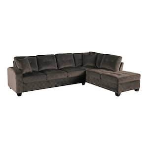 Garbo 109.25 in. Round Arm 2-piece Microfiber Reversible Sectional Sofa in Chocolate with Chaise