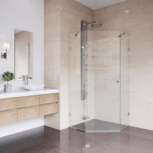 Verona 38 in. L x 38 in. W x 73 in. H Frameless Pivot Neo-angle Shower Enclosure in Chrome with 3/8 in. Clear Glass