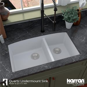 Undermount Quartz Composite 32 in. 60/40 Double Bowl Kitchen Sink in White