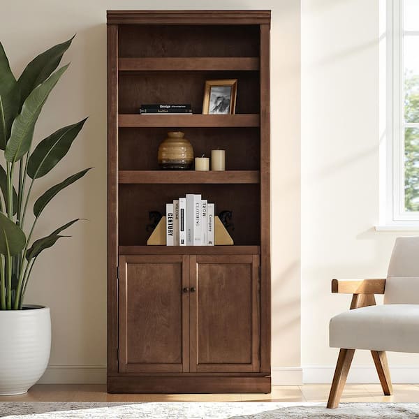 Hermi 78 in. Tall Walnut Wood 4-Shelf Standard Bookcase with Adjustable Shelves