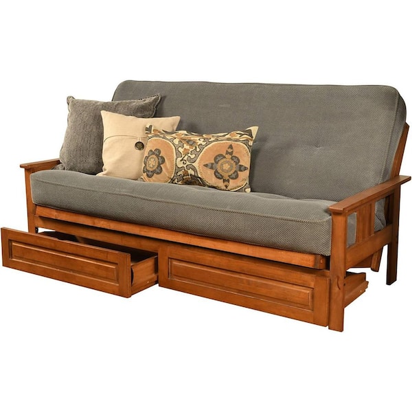 79 in. Barbados/Marmont Thunder Polyester Upholstered Full Size Futon Set with Mattress and Storage Drawers
