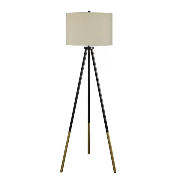 Fangio Lighting 62 in. Black Tripod Floor Lamp with Gold Cap Legs and Decorator Shade