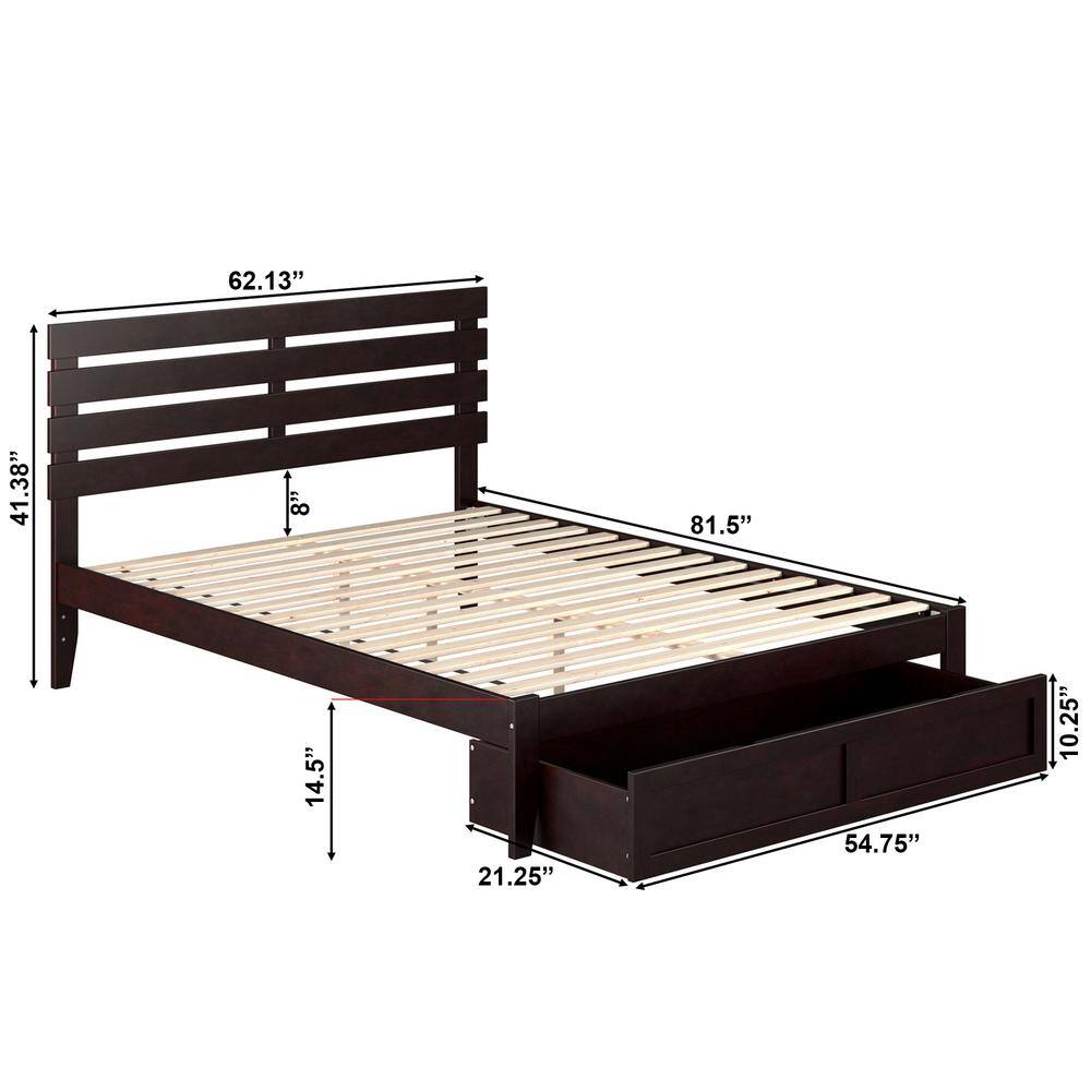 Espresso Queen Wood Platform Bed with Storage Drawer