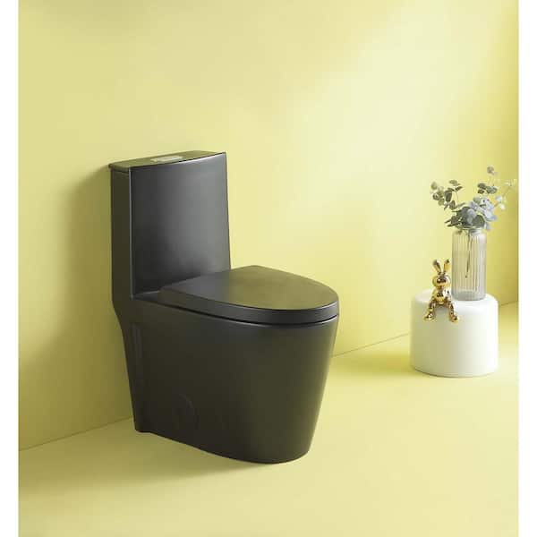 1-Piece 1.1/1.6 GPF Dual Flush Elongated Toilet in Matte Black, Soft-Close Seat, Seat Included