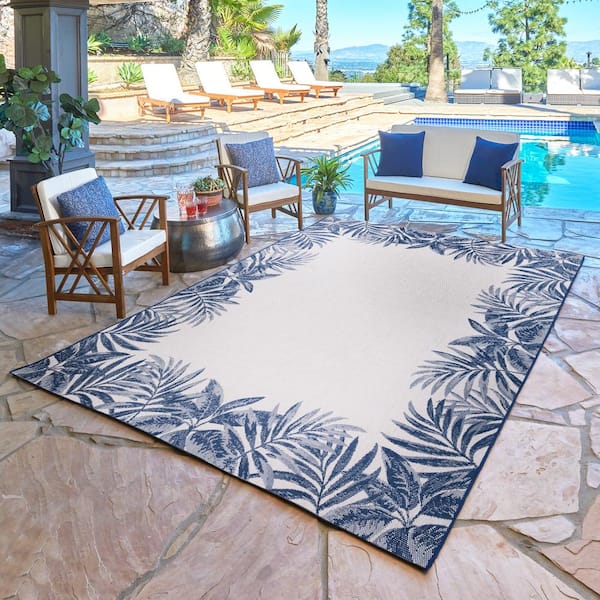 Paseo Tropic Navy 6 ft. x 9 ft. Border Indoor/Outdoor Area Rug