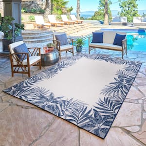 Paseo Tropic Navy 6 ft. x 9 ft. Border Indoor/Outdoor Area Rug