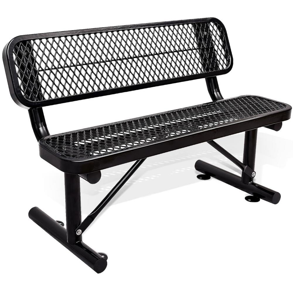 48'' Black Steel Mesh Outdoor Bench with Backrest